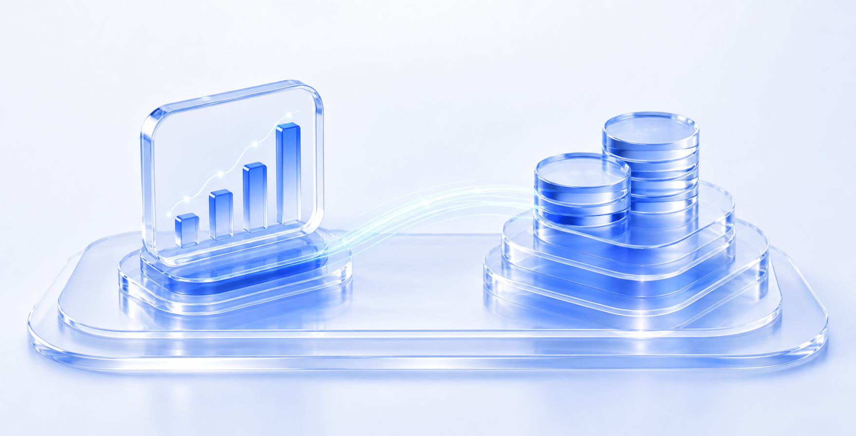 Blue glass market chart and capital flow illustration
